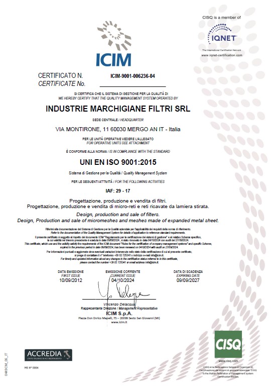 Certificato ISO 9001-2015